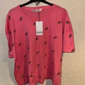 Yours pink watermelon embroidered t shirt